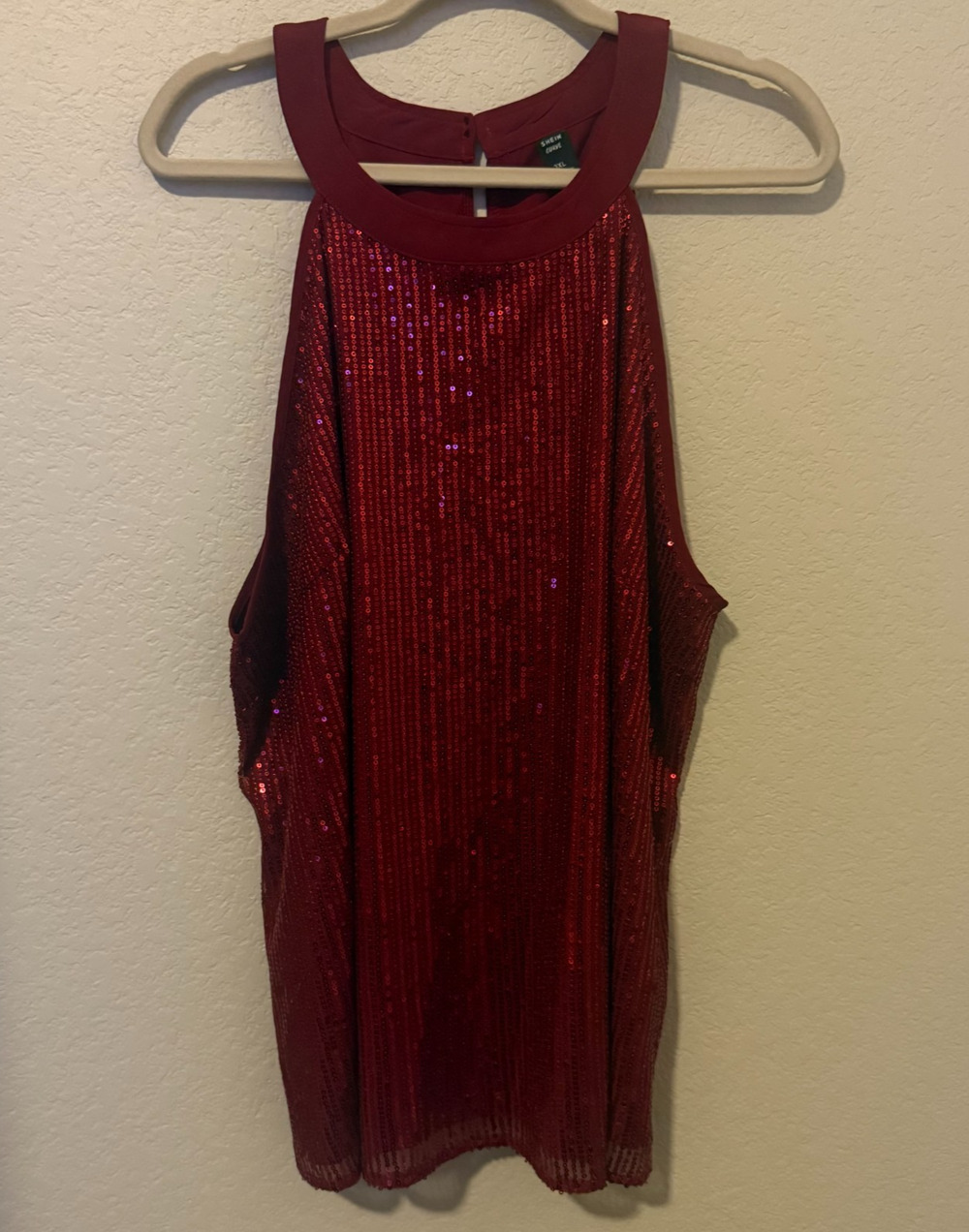 SHEIN Curve Top 3XL Red Sequin Halter Sleeveless Party Blouse Holiday Sparkle